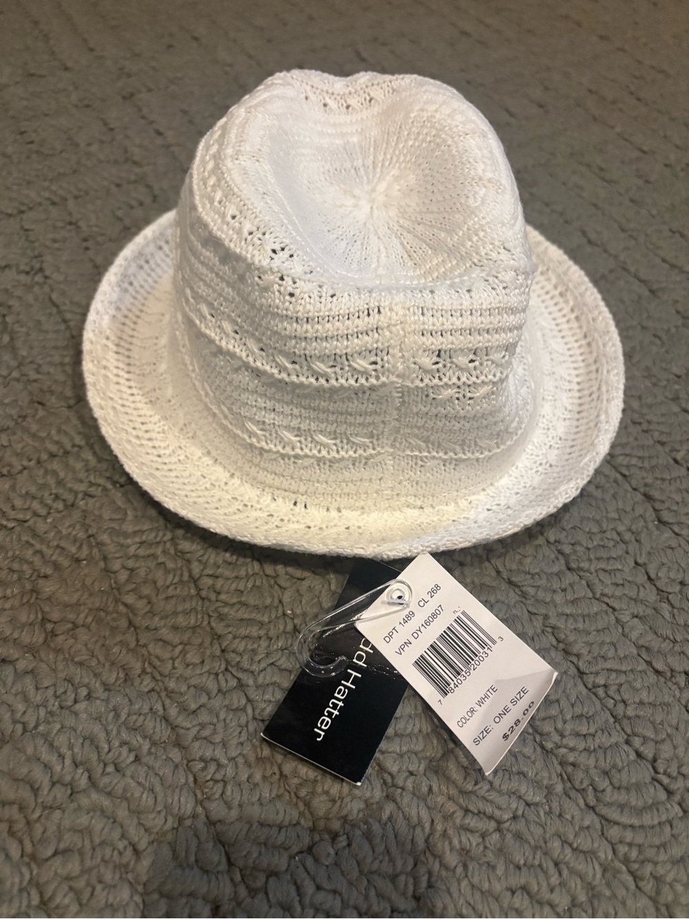 Woman’s White Crochet Fedora Hat